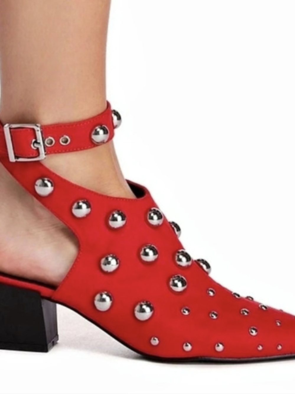 Qupid Red Studded Pointed-Toe Heels